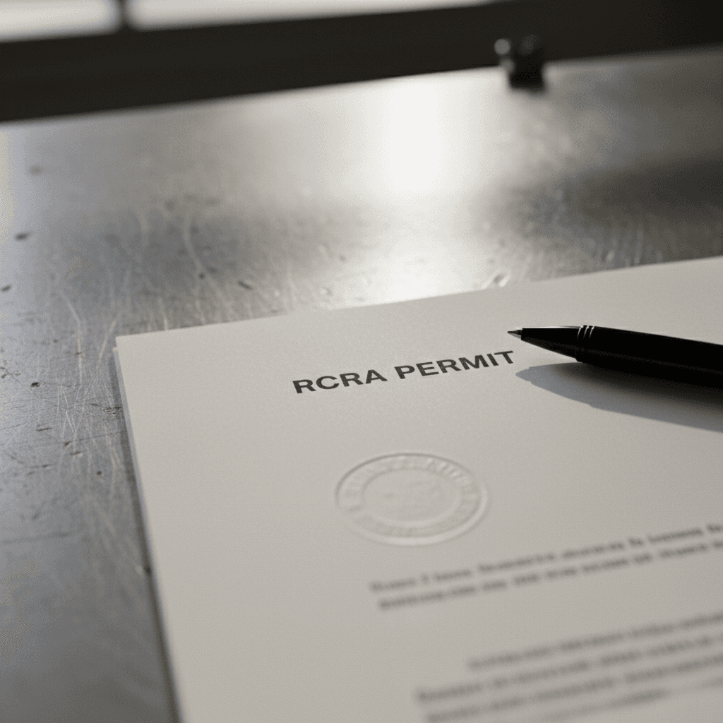 RCRA permit document on a desk with a pen resting on it